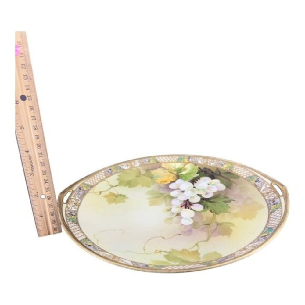 Antique Nippon HandPainted Large Platter Dish Plate W Handles Textured Porcelain - Picture 7 of 16